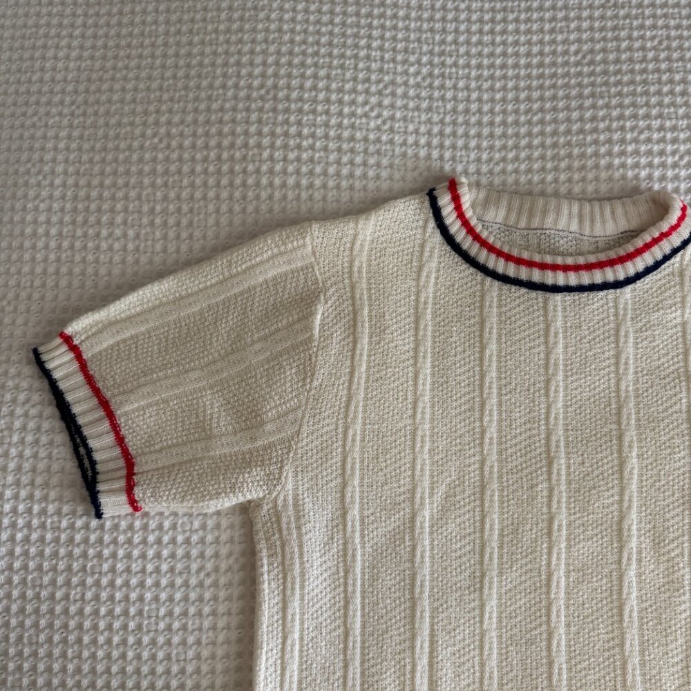 Vintage Red White & Blue Collared Short Sleeve Sweater